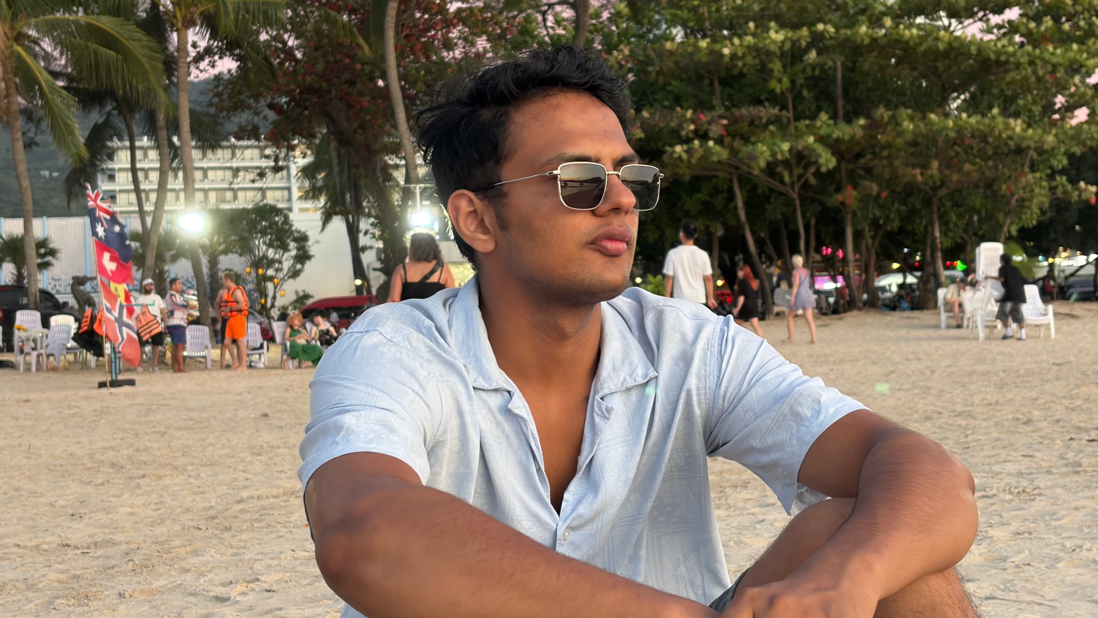 Sitting on the beach at evening