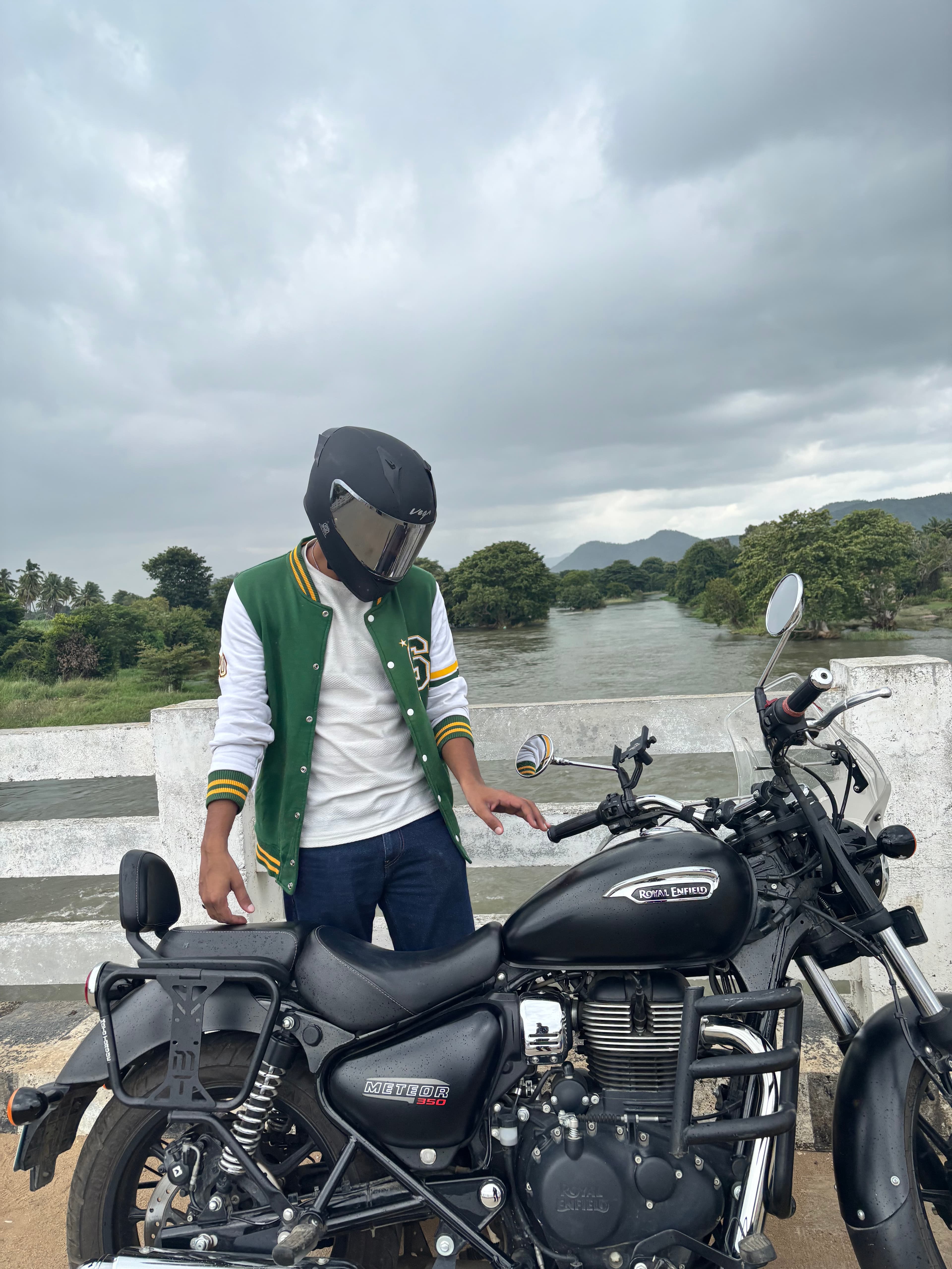 Motorcycle with varsity jacket